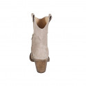 Bottine texan pour femmes avec fermeture éclair et broderie en daim beige sable talon 8 - Pointures disponibles:  43, 44