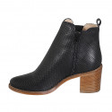 Woman's ankle boot with zipper and elastic band in black pierced leather with heel 7 - Available sizes:  32, 33, 42, 43, 44, 45, 46
