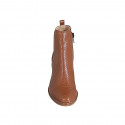 Woman's ankle boot with zipper and elastic band in cognac brown pierced leather heel 7 - Available sizes:  43, 44