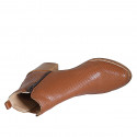 Woman's ankle boot with zipper and elastic band in cognac brown pierced leather heel 7 - Available sizes:  43, 44