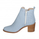 Woman's ankle boot in light blue suede with zipper and elastic band heel 7 - Available sizes:  33, 43, 44, 45, 46