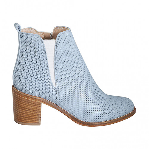 Woman's ankle boot in light blue suede with zipper and elastic band heel 7 - Available sizes:  33, 34, 43, 44, 45, 46