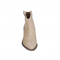 Woman's Texan ankle boot with zipper and embroidery in sand beige nubuck leather heel 5 - Available sizes:  32, 45