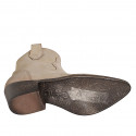 Botin tejano para mujer con cremallera y bordado en nubuk beis arena tacon 5 - Tallas disponibles:  32, 45
