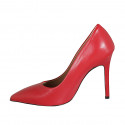 ﻿Escarpin à bout pointu pour femmes en cuir rouge talon 10 - Pointures disponibles:  32, 33, 34, 42, 43, 44, 46