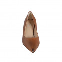 Zapato de salon puntiagudo en piel cognac para mujer con tacon 5 - Tallas disponibles:  33, 34, 42, 43, 44, 45, 46