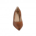 Zapato de salon puntiagudo en piel cognac para mujer con tacon 5 - Tallas disponibles:  42