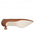 Zapato de salon puntiagudo en piel cognac para mujer con tacon 5 - Tallas disponibles:  42