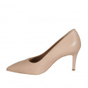 Woman's pointy pump shoe in light beige leather heel 7 - Available sizes:  32, 42, 43, 44