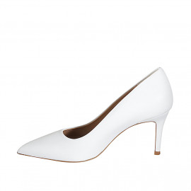 ﻿Escarpin à bout pointu pour femmes en cuir blanc talon 7 - Pointures disponibles:  42, 43 2