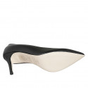 Zapato puntiagudo de salón para mujer en piel negra tacon 7 - Tallas disponibles:  32, 33, 43, 44, 46