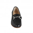 Woman's loafer with accessory in black leather with heel 2 - Available sizes:  33, 34, 43, 44, 45