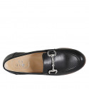 Woman's loafer with accessory in black leather with heel 2 - Available sizes:  33, 34, 43, 44, 45