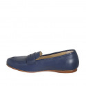 Woman's loafer in blue leather wedge heel 1 - Available sizes:  43, 44
