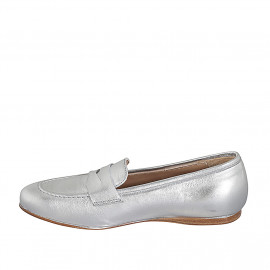 Mocassin pour femmes en cuir lamé argent talon compensé 1 - Pointures disponibles:  33 2