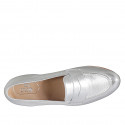 Woman's loafer in silver laminated leather wedge heel 1 - Available sizes:  33, 42, 45