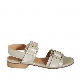 Sandale pour femmes avec boucles réglables en cuir lamé platine talon 2 - Pointures disponibles: 32, 33, 43, 44, 45