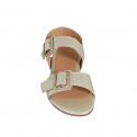 Sandalia para mujer con hebillas ajustables en piel lamé platine tacon 2 - Tallas disponibles:  32, 33, 34, 42, 43, 44, 45, 46