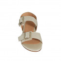 Woman's sandal with adjustable buckles in platinum laminated leather heel 2 - Available sizes:  32, 33, 34, 42, 43, 44, 45, 46
