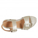 Woman's sandal with adjustable buckles in platinum laminated leather heel 2 - Available sizes:  32, 33, 34, 42, 43, 44, 45, 46