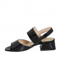 Woman's sandal with elastic and buckle in black patent leather heel 4 - Available sizes:  32, 33, 34, 43, 44, 45