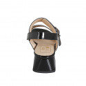 Sandalia para mujer con hebilla y elastico en charol negro tacon 4 - Tallas disponibles:  32, 33, 34, 43, 44, 45