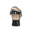 Woman's sandal with elastic and buckle in black patent leather heel 4 - Available sizes:  32, 33, 34, 43, 44, 45