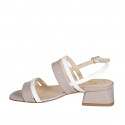 Sandalia para mujer en charol rosa grisado y blanco tacon 4 - Tallas disponibles:  32, 33, 34, 43, 44, 45