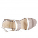 Sandalia para mujer en charol rosa grisado y blanco tacon 4 - Tallas disponibles:  32, 33, 34, 43, 44, 45