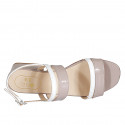 Woman's sandal in rose grey and white patent leather heel 4 - Available sizes:  32, 33, 34, 43, 44, 45