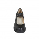 Zapato de salon con cinturones en piel negra tacon 6 - Tallas disponibles:  34, 42