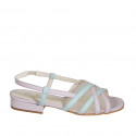 Woman's sandal in rose and light blue leather with fabric and elastic band heel 2 - Available sizes:  32, 34, 42, 43, 44, 45, 46