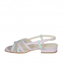 Woman's sandal in rose and light blue leather with fabric and elastic band heel 2 - Available sizes:  32, 34, 42, 43, 44, 45, 46