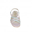 Woman's sandal in rose and light blue leather with fabric and elastic band heel 2 - Available sizes:  32, 33, 34, 42, 43, 44, 45, 46