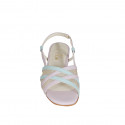Woman's sandal in rose and light blue leather with fabric and elastic band heel 2 - Available sizes:  32, 34, 42, 43, 44, 45, 46