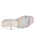 Woman's sandal in rose and light blue leather with fabric and elastic band heel 2 - Available sizes:  32, 33, 34, 42, 43, 44, 45, 46