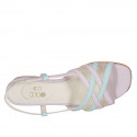 Woman's sandal in rose and light blue leather with fabric and elastic band heel 2 - Available sizes:  32, 34, 42, 43, 44, 45, 46