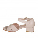 Woman's open shoe with strap in rose and golden leather heel 4 - Available sizes:  32, 33, 34, 42, 43, 44, 45, 46