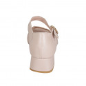Zapato abierto con cinturon para mujer en piel rosa y oro tacon 4 - Tallas disponibles:  32, 33, 34, 42, 43, 44, 45, 46