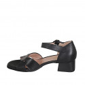 Woman's open shoe with strap in black and grey leather heel 4 - Available sizes:  32, 33, 34, 42, 43, 44, 45