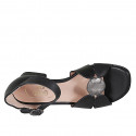 Woman's open shoe with strap in black and grey leather heel 4 - Available sizes:  32, 33, 34, 42, 43, 44, 45