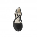 Zapato abierto para mujer en piel negra con cinturon cruzado y elastico tacon 6 - Tallas disponibles:  33, 34, 42, 43, 44, 45, 46