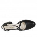 Zapato abierto para mujer en piel negra con cinturon cruzado y elastico tacon 6 - Tallas disponibles:  33, 34, 42, 43, 44, 45, 46