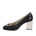 Zapato de salon para mujer en piel negra y beis claro tacon 8 - Tallas disponibles:  33, 34, 42, 43, 45, 46