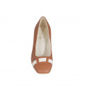 Woman's pump in cognac brown and light beige leather heel 8 - Available sizes:  32, 34, 42, 43, 44
