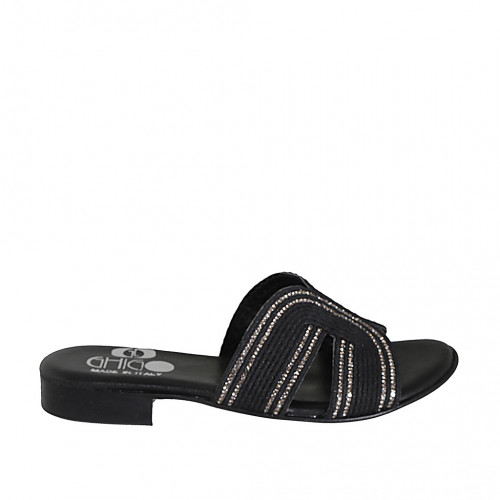 Woman's mules in black rope fabric...