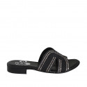 Woman's mules in black rope fabric with rhinestones and heel 2 - Available sizes:  32, 33, 34, 42, 43, 44, 45