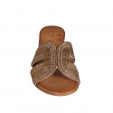 Woman's mules in bronze rope fabric with rhinestones heel 2 - Available sizes:  42, 43, 44