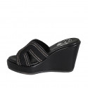 Woman's mules in black rope fabric with rhinestones, platform and wedge heel 9 - Available sizes:  32, 33, 34, 42, 45