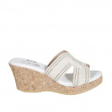 Woman's mules in white rope fabric with rhinestones, platform and wedge heel 7 - Available sizes:  42, 44
